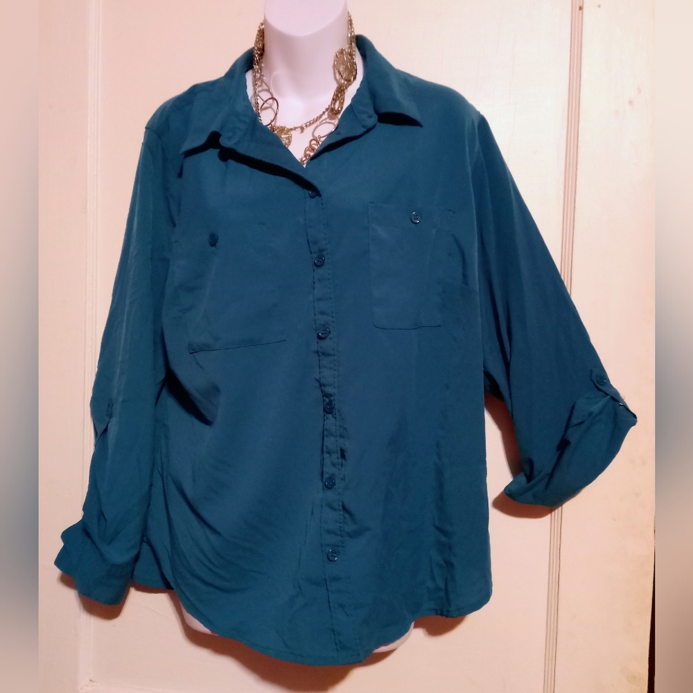 🛍️ BUNDLE ONLY 🛍️Roz & Ali Teal Button Down Shirt - Picture 2 of 7